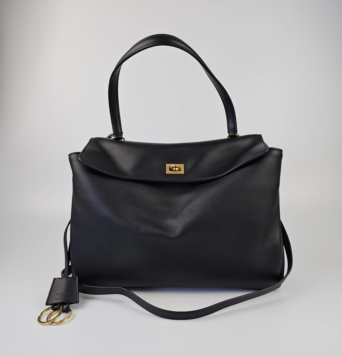 BALENCIAGA Rodeo Medium $4450 Black With Gold Leather Handbag New And Authentic