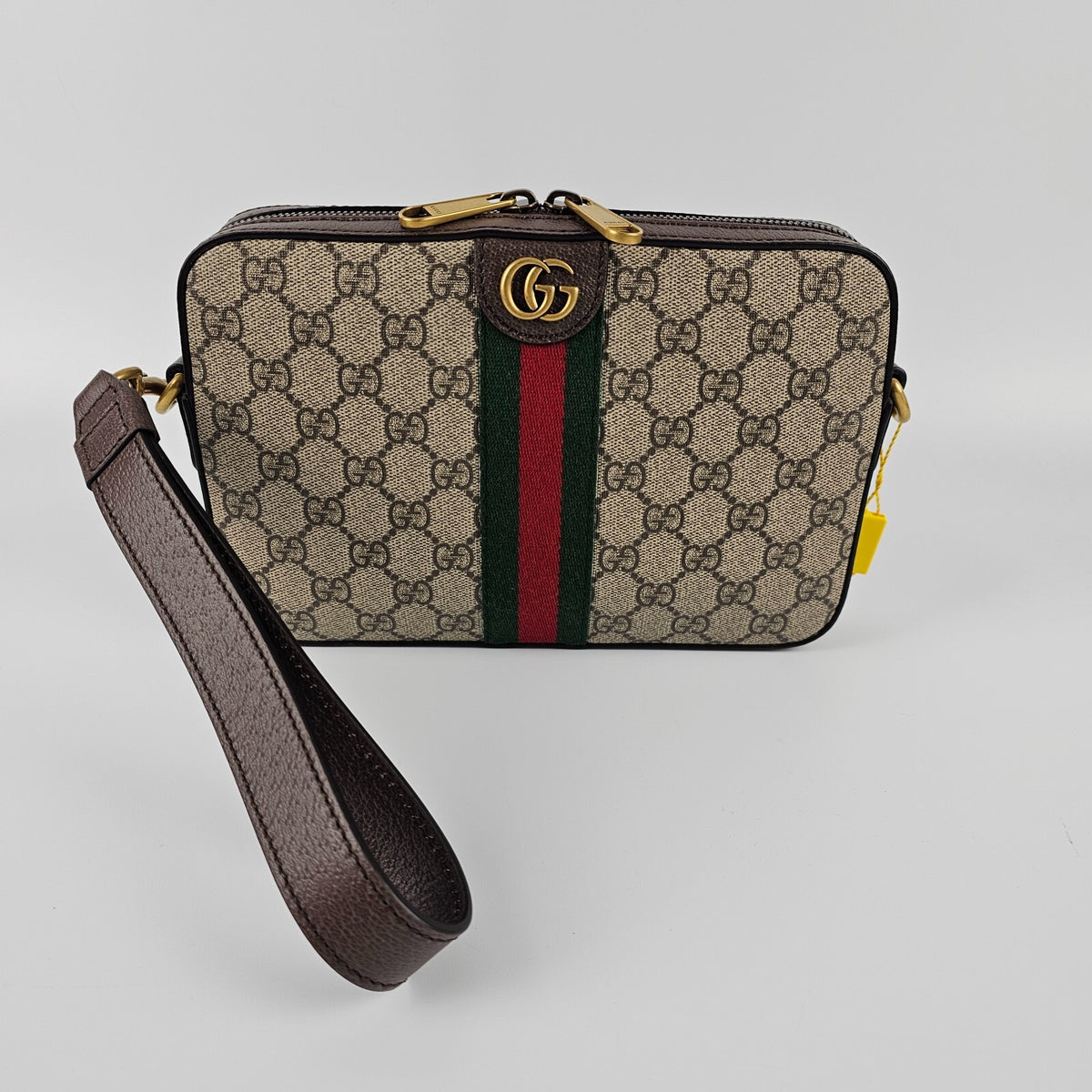 GUCCI Ophidia Small $1790 Beige And Ebony GG Canvas Crossbody Bag New/Authentic