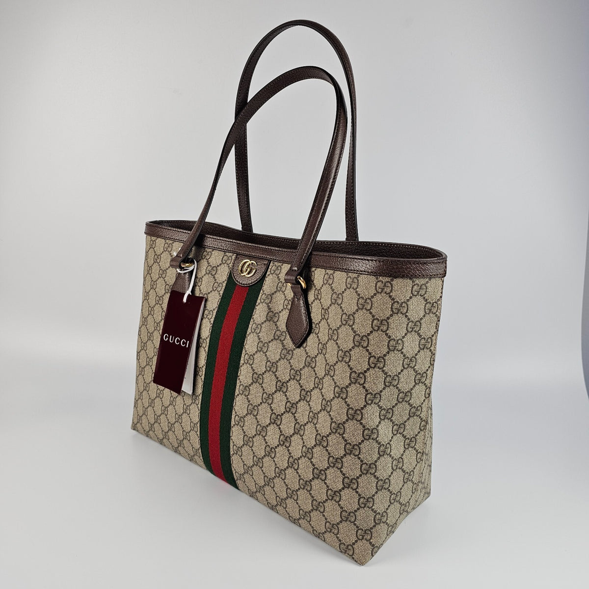 GUCCI Ophidia Large Beige/Dark Brown  GG Canvas Tote Bag New & Authentic