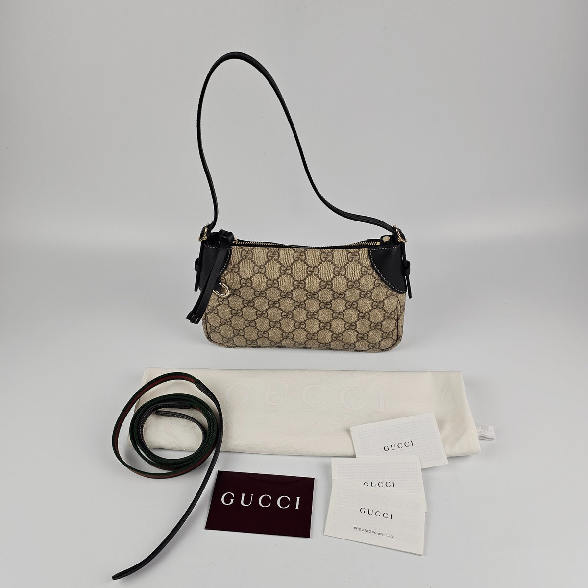 GUCCI GG Emblem Small $1980 Beige/Dark Brown/Black Shoulder Bag New & Authentic
