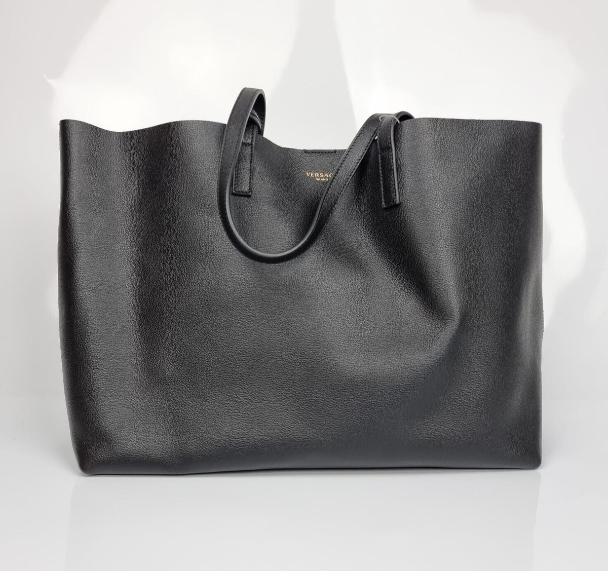 VERSACE Black Leather Tote Bag New