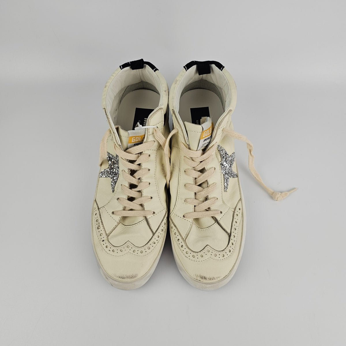 GOLDEN GOOSE Mid Star Women's White/Silver Sneakers New & Authentic