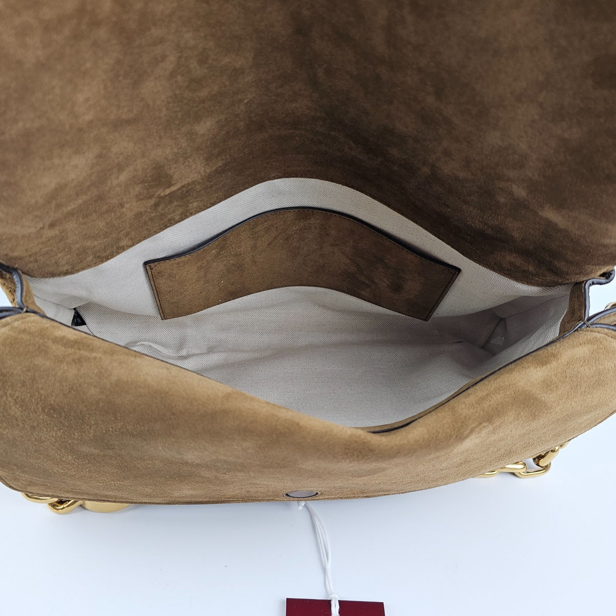 GUCCI $4600 Brown GG Suede Large With Chain Shoulder Bag New & Authentic
