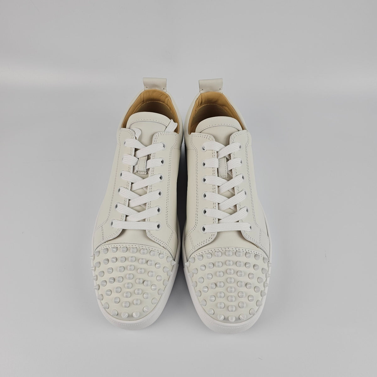 Christian Louboutin Louis Junior Spikes White Leather Sneakers New