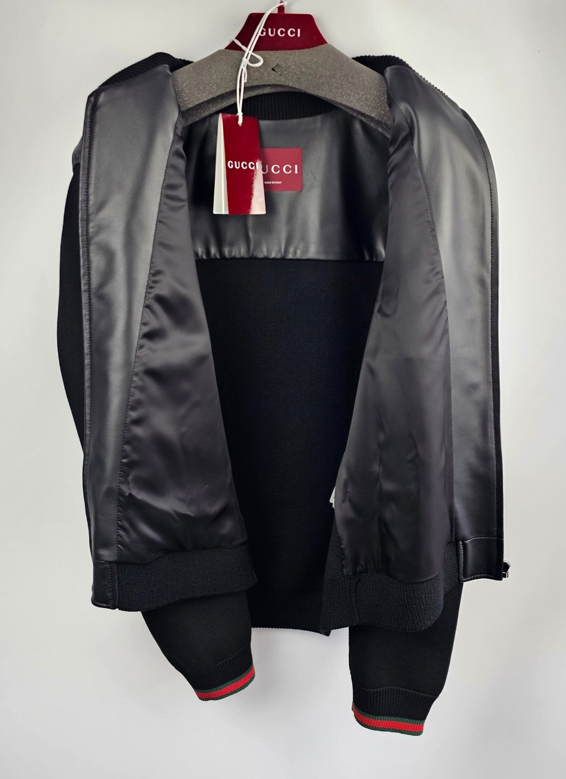 GUCCI $3980 Black Nappa Leather Bomber Jacket New & Authentic