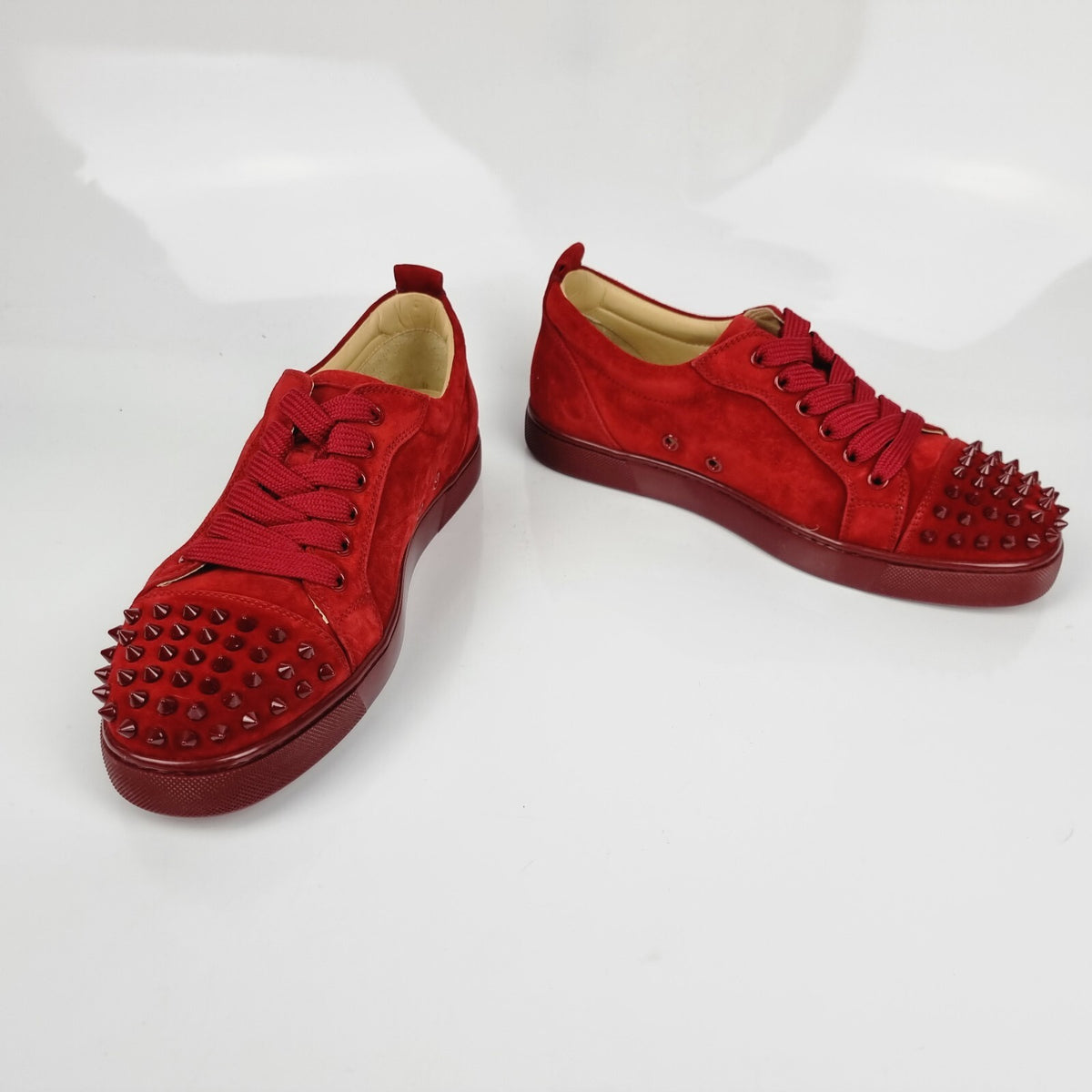 CHRISTIAN LOUBOUTIN Junior Spikes Suede Carmine Sneakers New Size 39.5 US 6.5