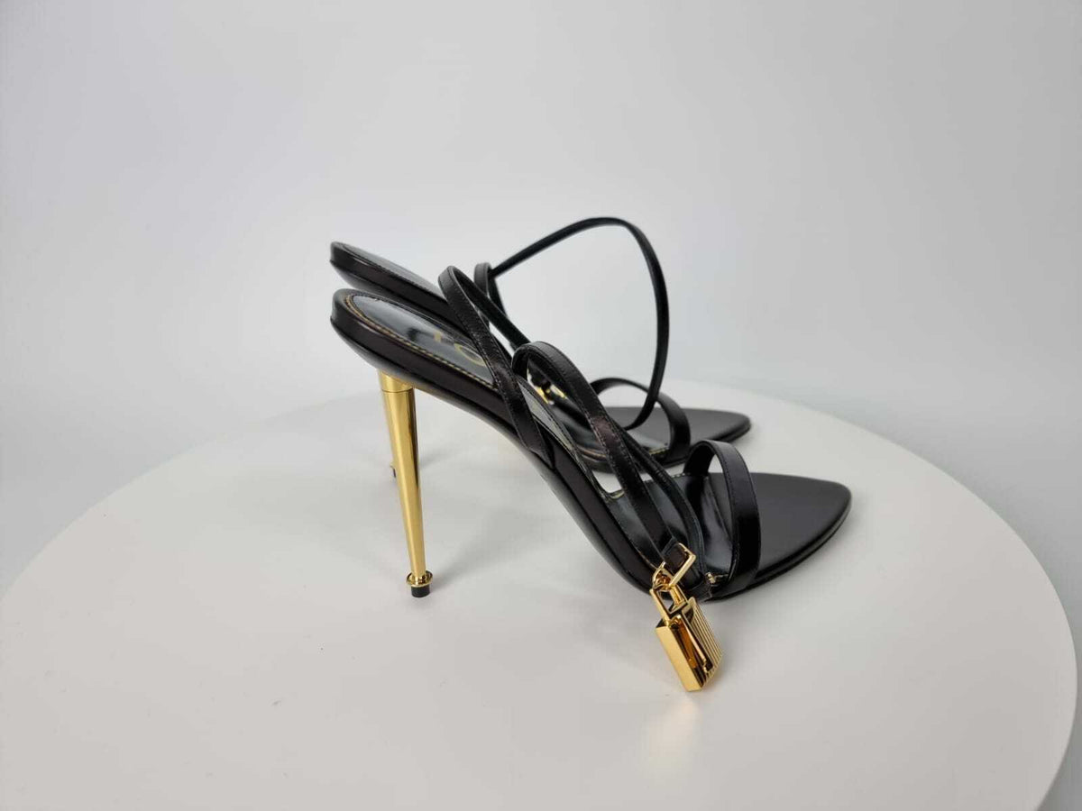 TOM FORD 105mm Padlock Black Leather Sandals New Size 38