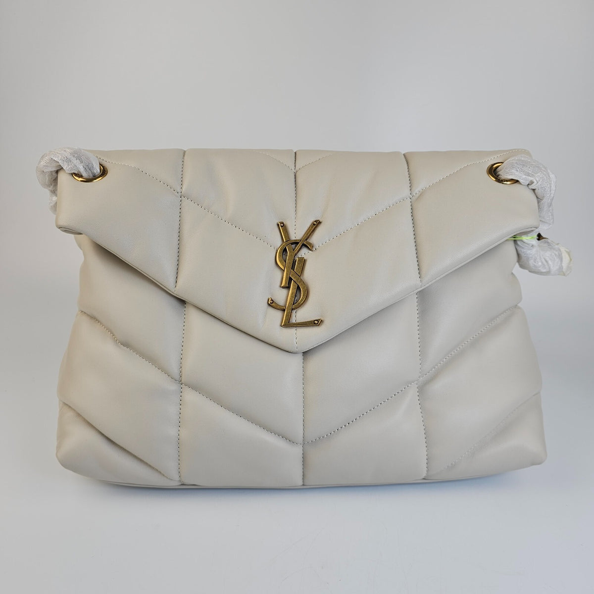 SAINT LAURENT Puffer Medium $3550 Blanc Vintage Nappa Leather Shoulder Bag New