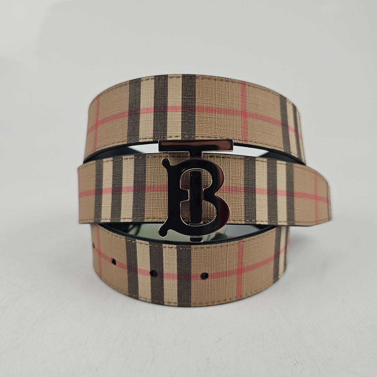BURBERRY TB Men's Beige Checkered Belt Size 90cm New