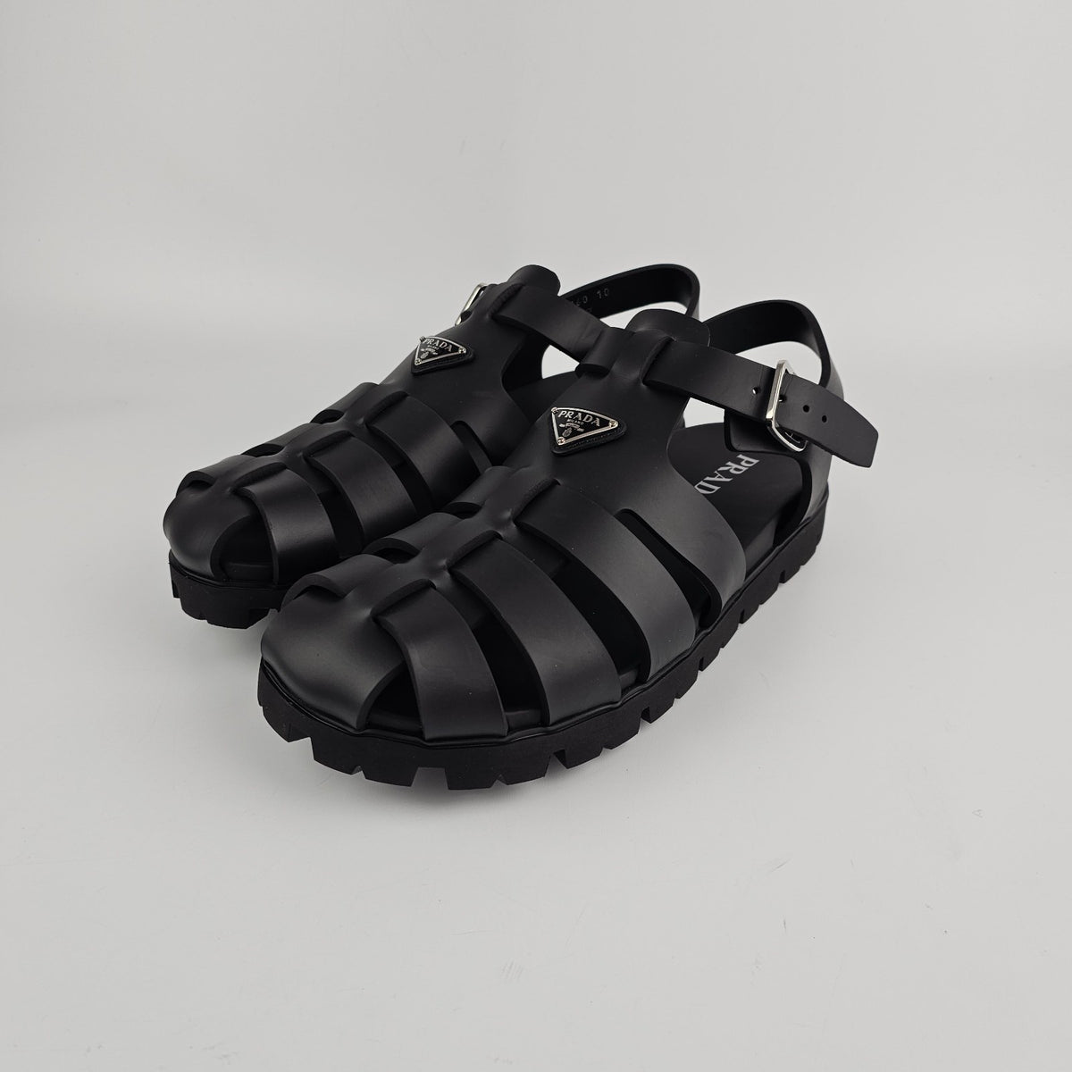PRADA $895 Black Rubber Fisherman Sandals New