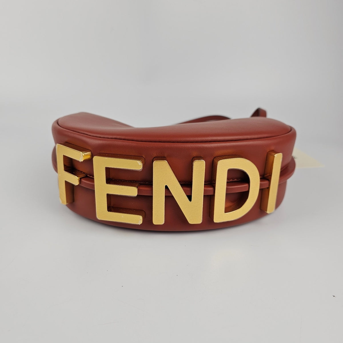 FENDI Fendigraphy Mini $2350 Sienna Brown Leather Top Handle Bag New & Authentic
