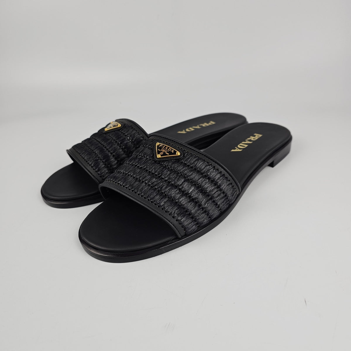 PRADA $1150 Black Crochet Slides New & Authentic