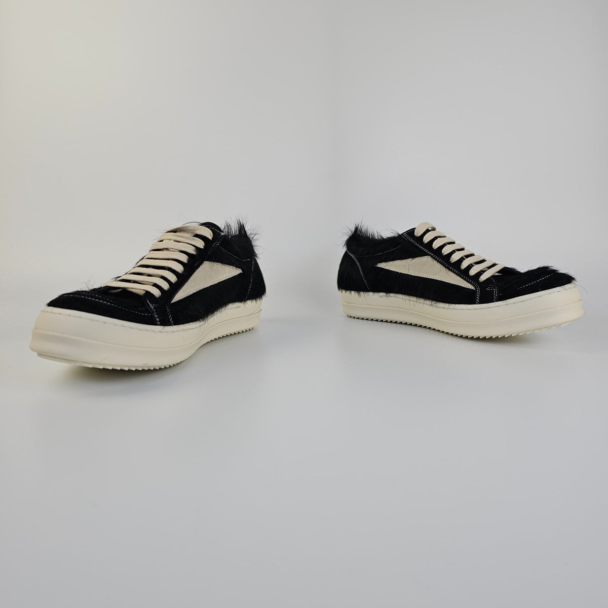 RICK OWENS Black/Milk Vintage Ponyhair Sneakers New Size 43 US 10