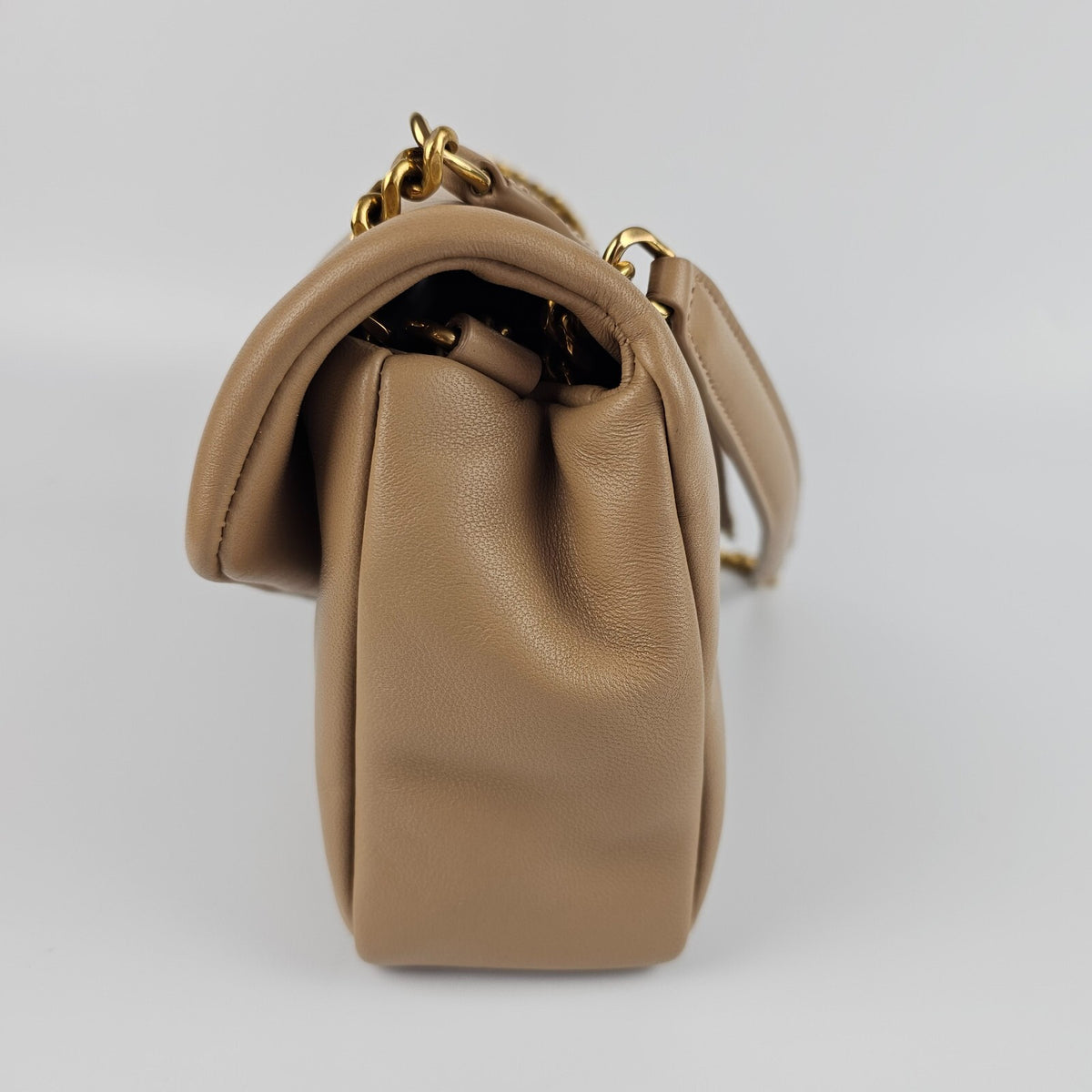 SAINT LAURENT Calypso Small Dark Toffee Plunged Leather Shoulder Bag