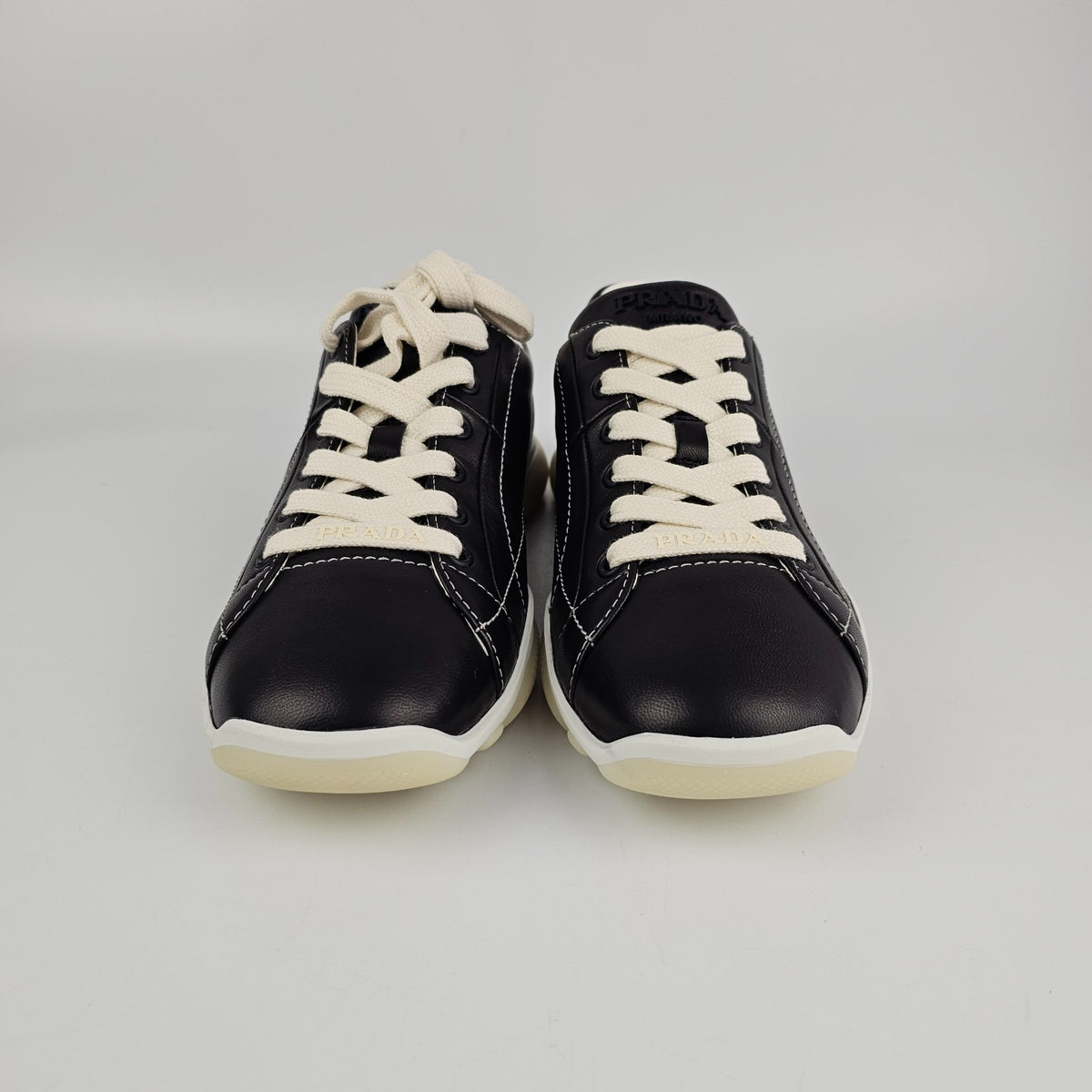 PRADA Black Leather Nappa Sneakers New And Authentic