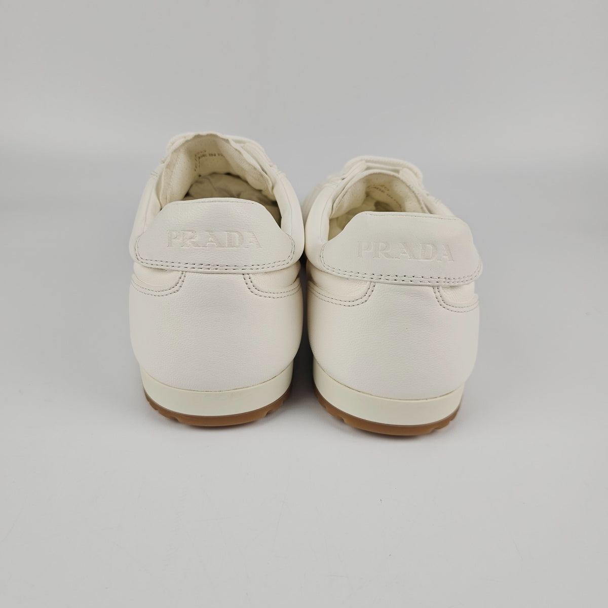 PRADA $1020 White Nappa Leather Sneakers New & Authentic