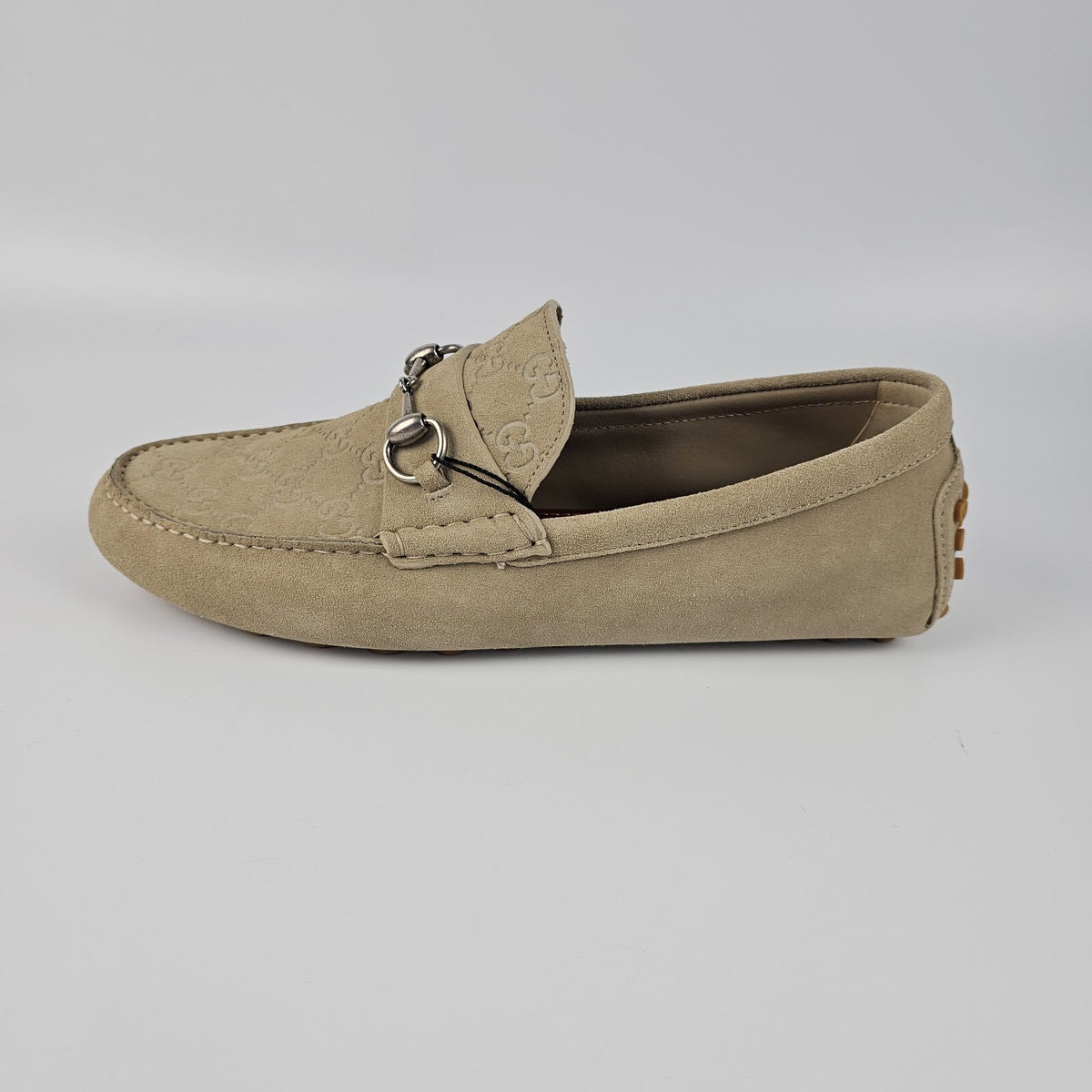 GUCCI $895 Men's Oatmeal GG Suede With Horsebit Loafers New & Authentic