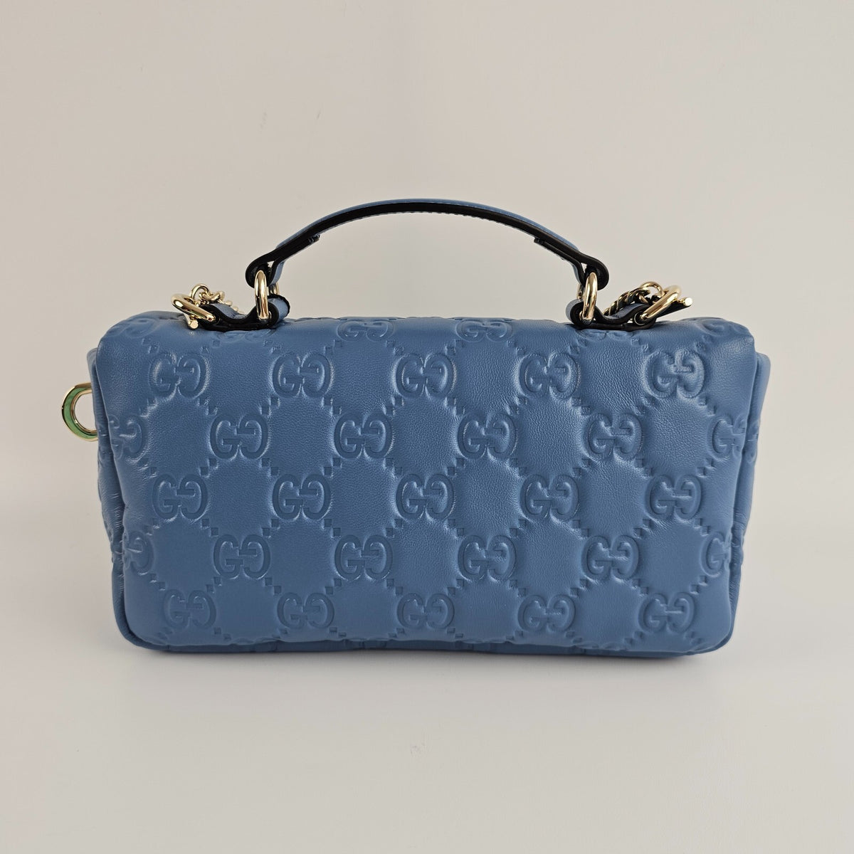 GUCCI Milano GG Small Blue GG Leather Top Handle Bag New/Authentic