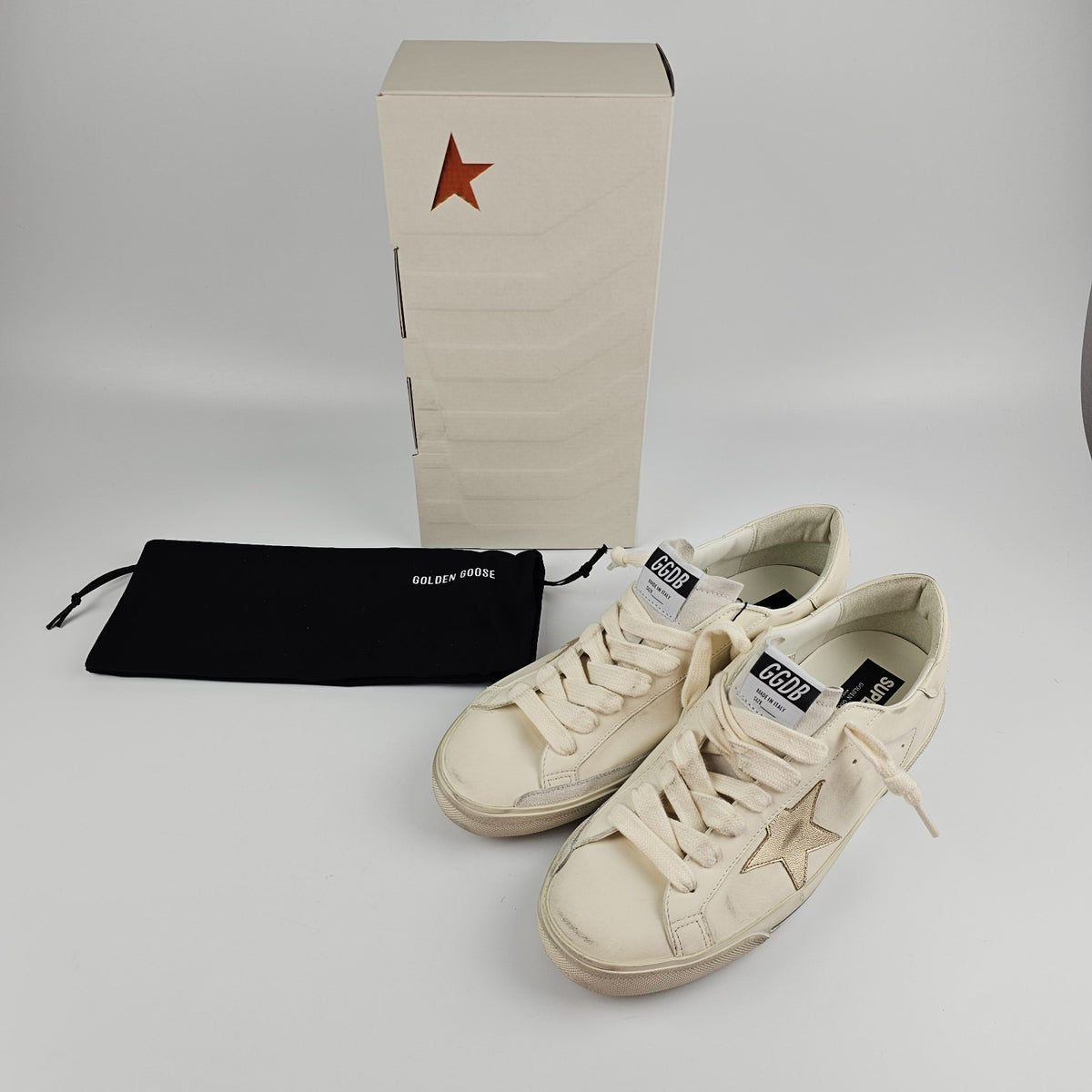 GOLDEN GOOSE Super Star Men's White/Gold Sneakers New