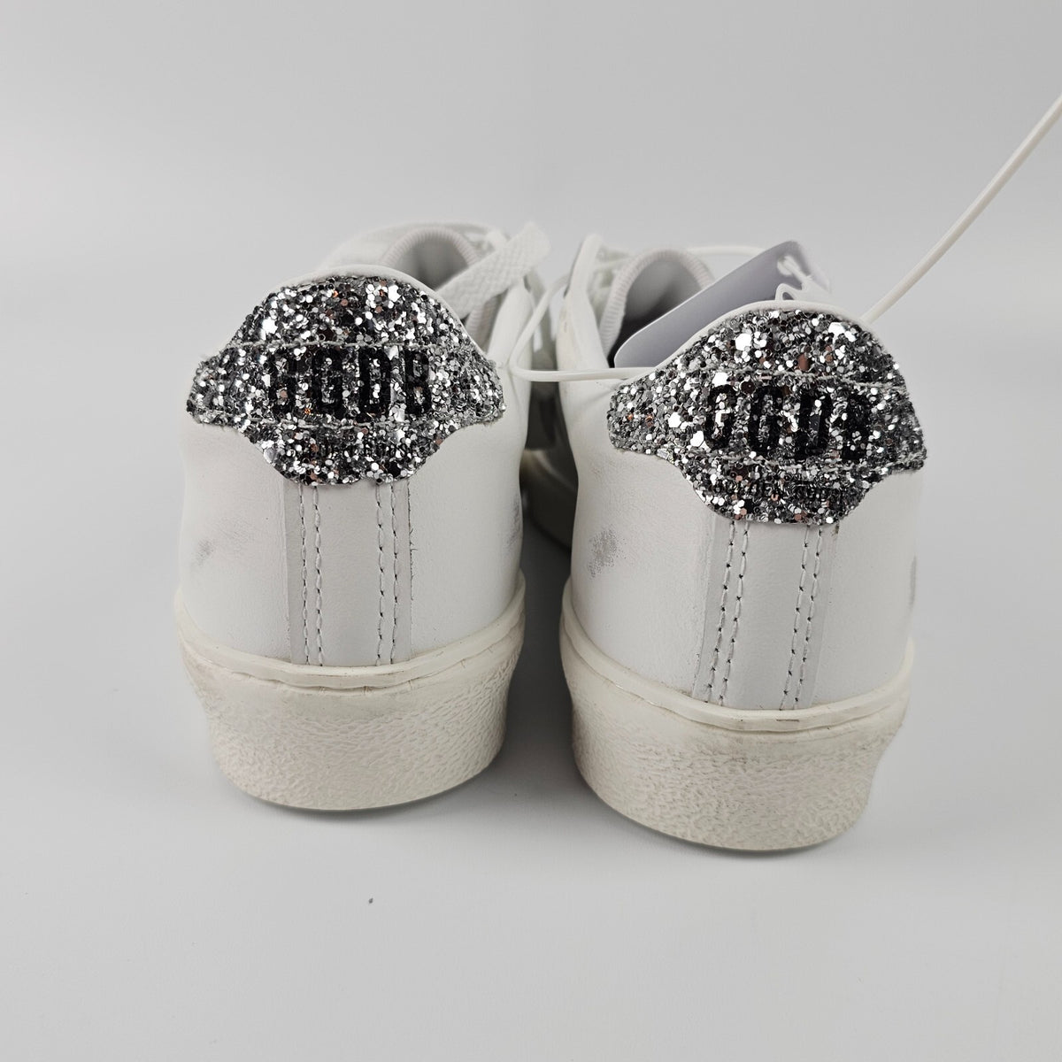 GOLDEN GOOSE Match Star Women's White/Silver Leather Low Top Sneakers New