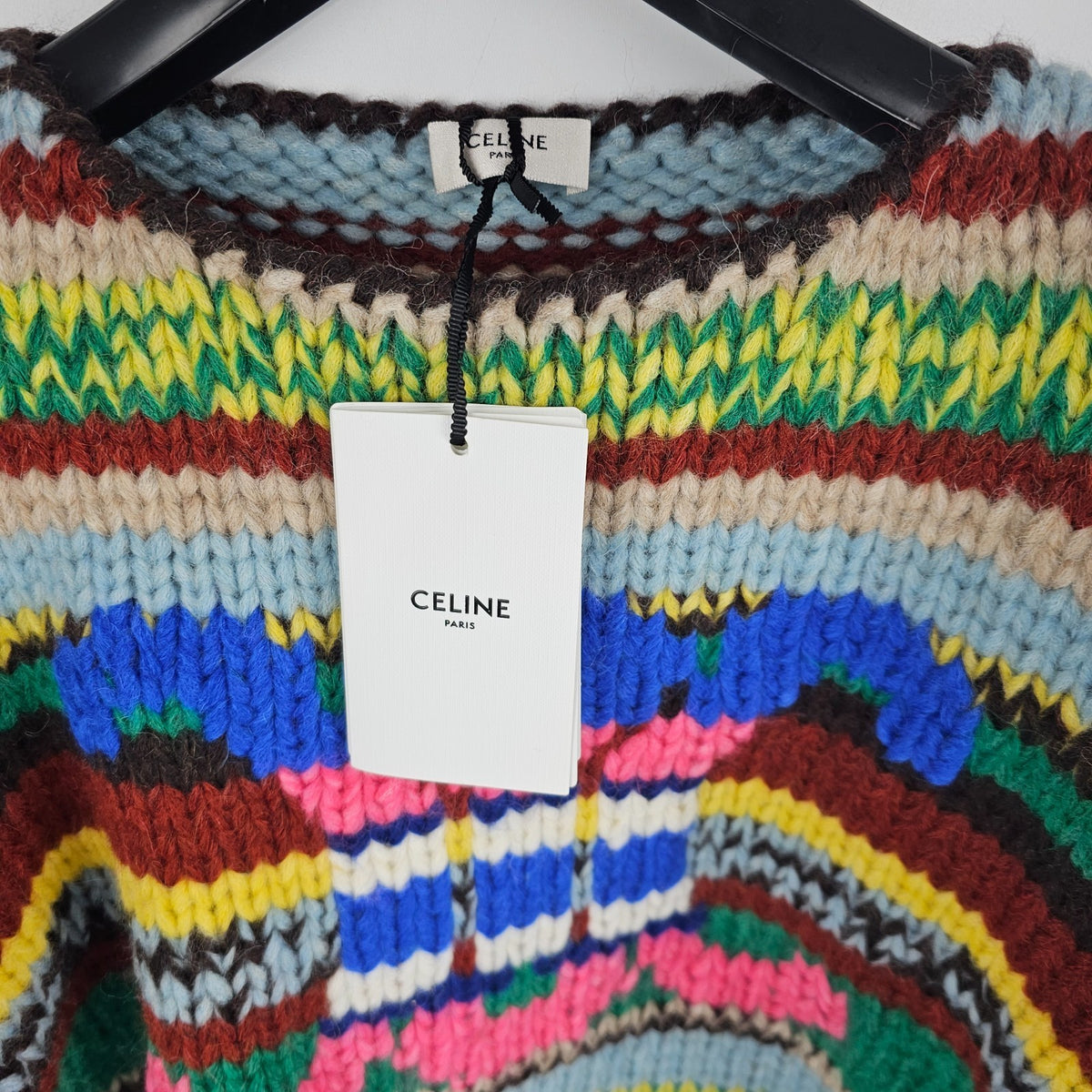 CELINE $2000 Green/Multicolor Wool Sweater New & Authentic