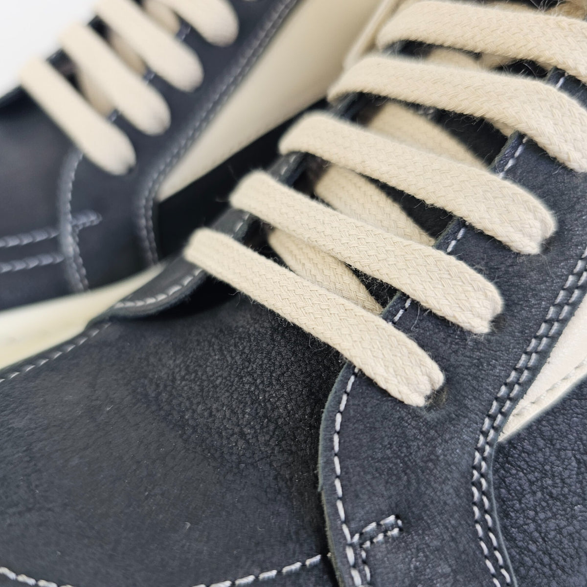 RICK OWENS Vintage Black/Milk Nubuck/Grained Leather Sneakers New Size 43 US 10