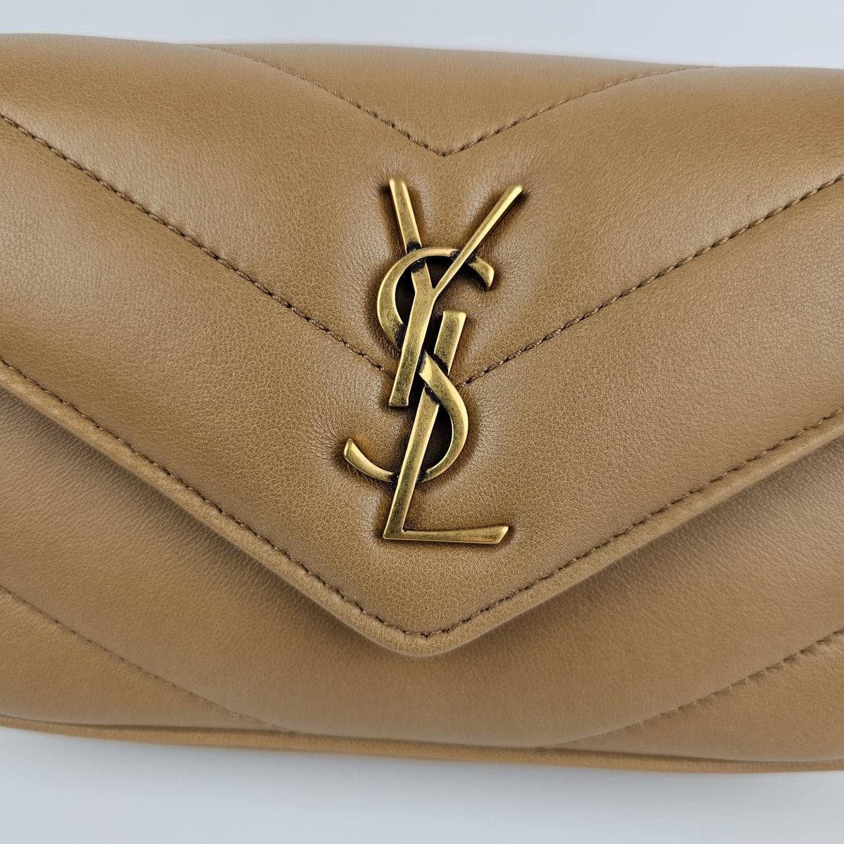 SAINT LAURENT Loulou Mini $2150 Natural Tan Leather Shoulder Bag New