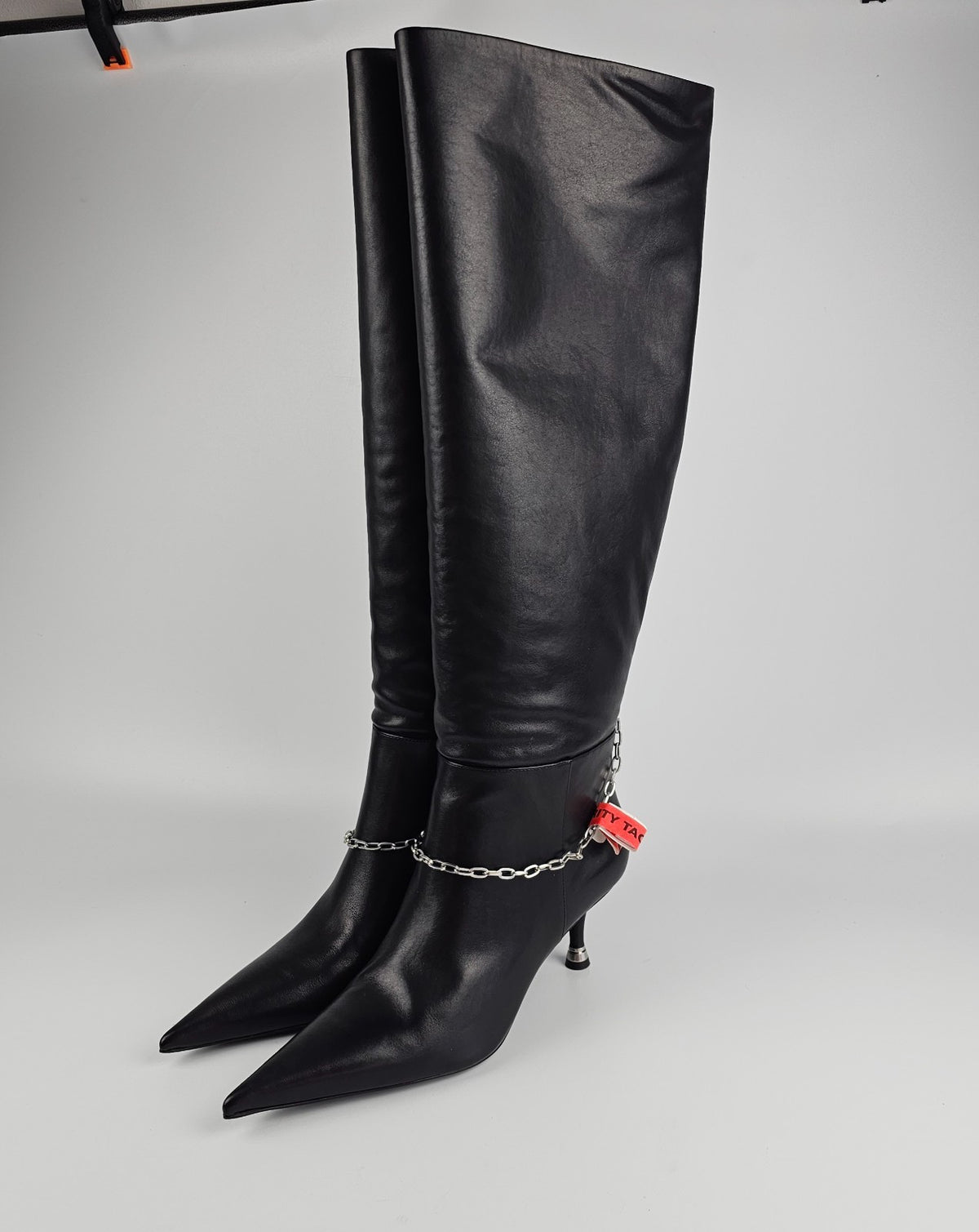 ALEXANDER WANG Black Chain Detail Knee-High Leather Boots New