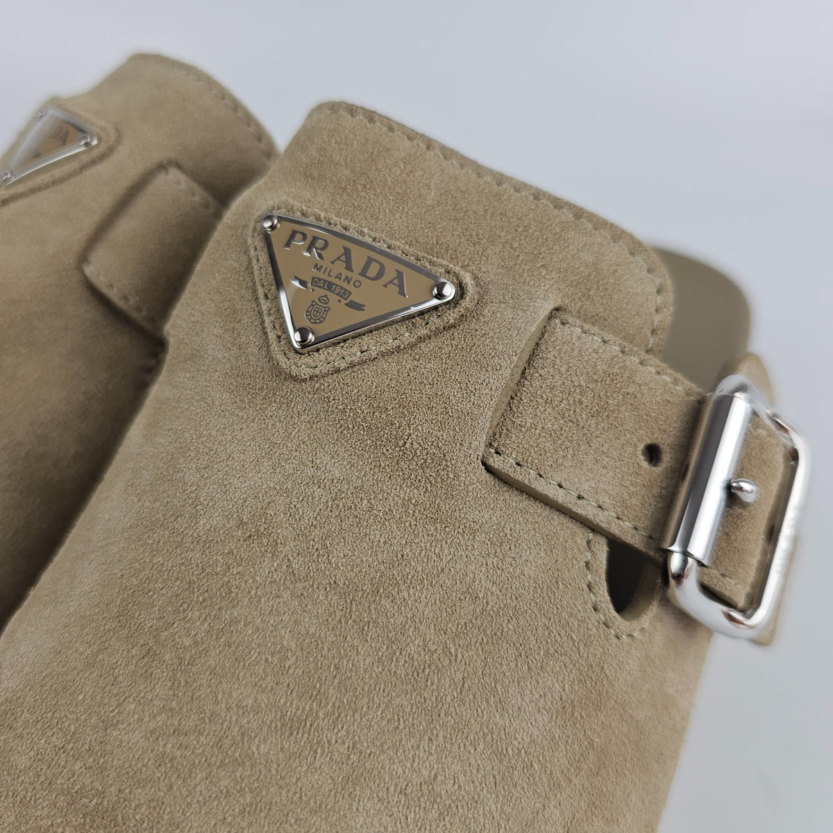 PRADA Desert Beige Suede Mules New & Authentic