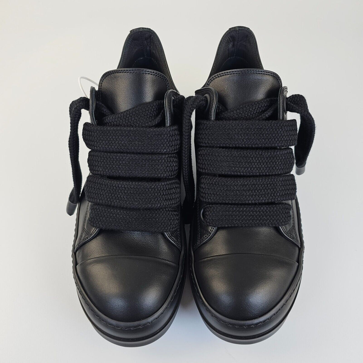 RICK OWENS Jumbo Laces Lido Black Leather Low Top Sneakers New 41 US 8