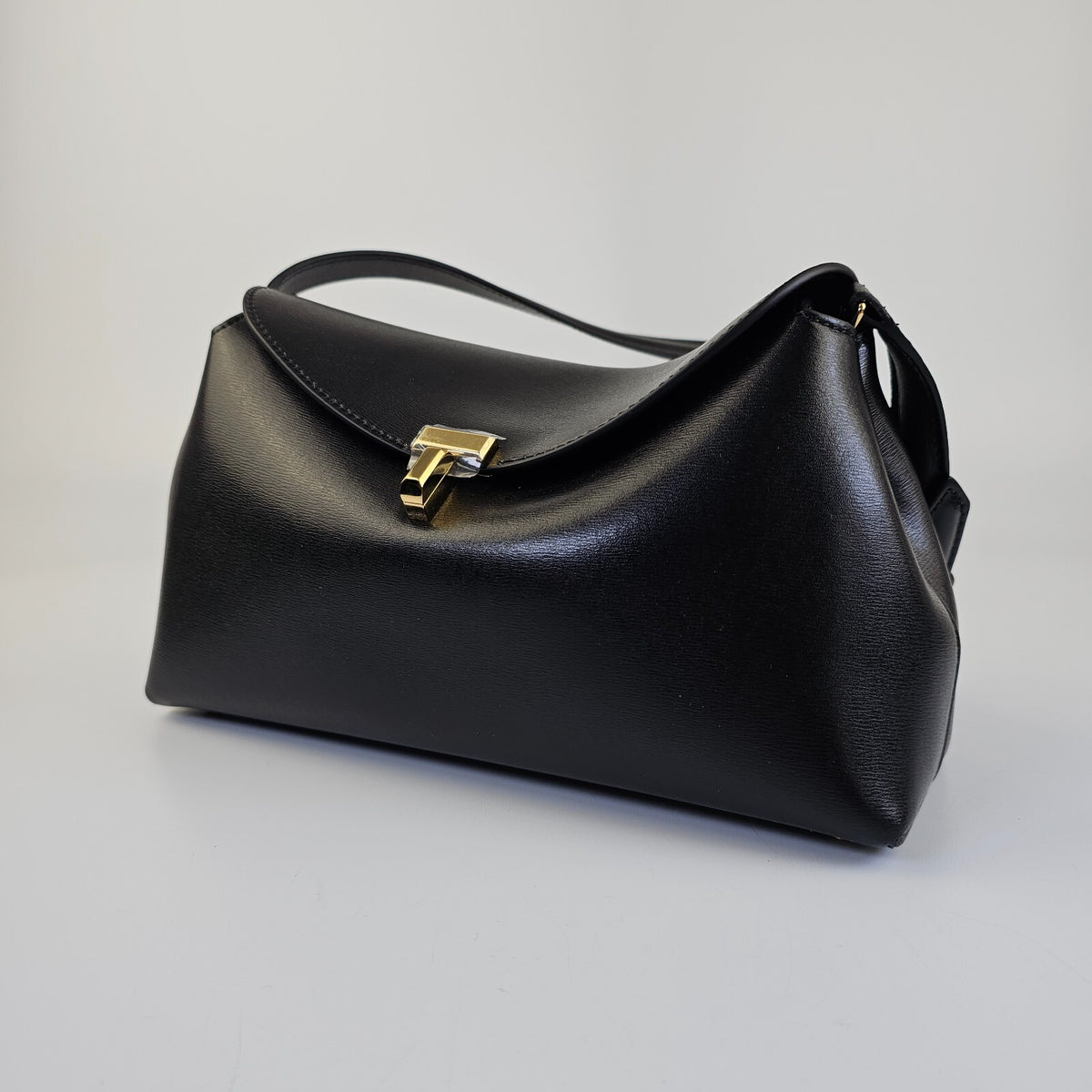 TOTEME T-Lock Black/Gold Leather Clutch New