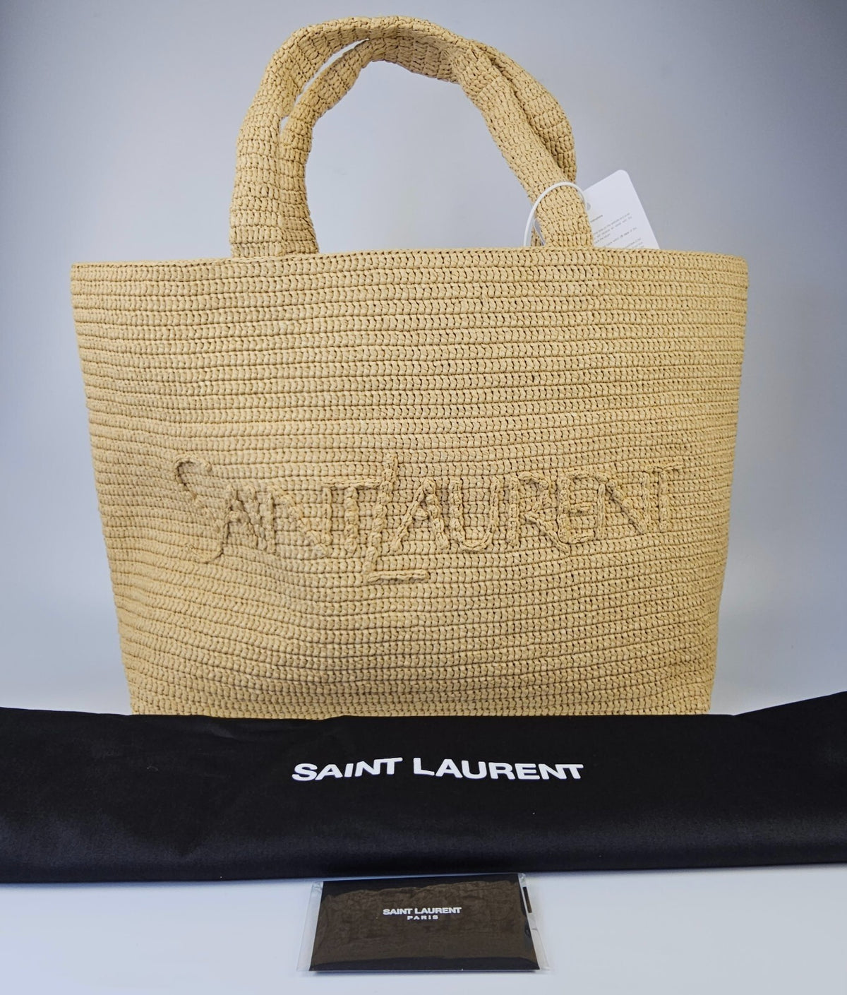 SAINT LAURENT $2550 Natural Raffia Tote Bag New And Authentic