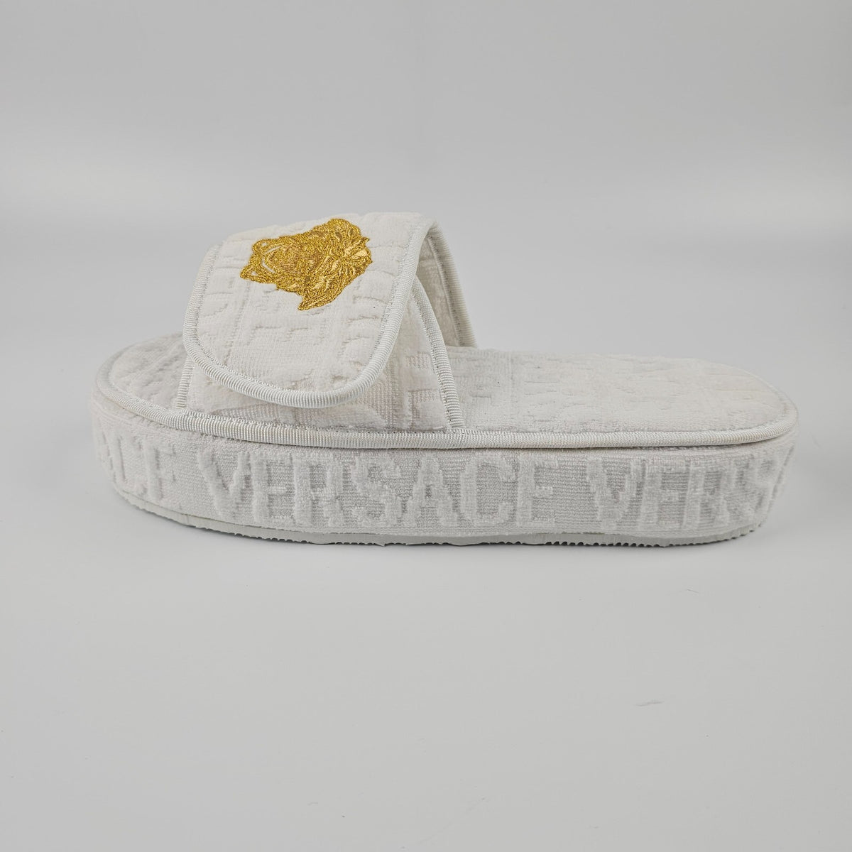 VERSACE Allover White Cotton Slippers New