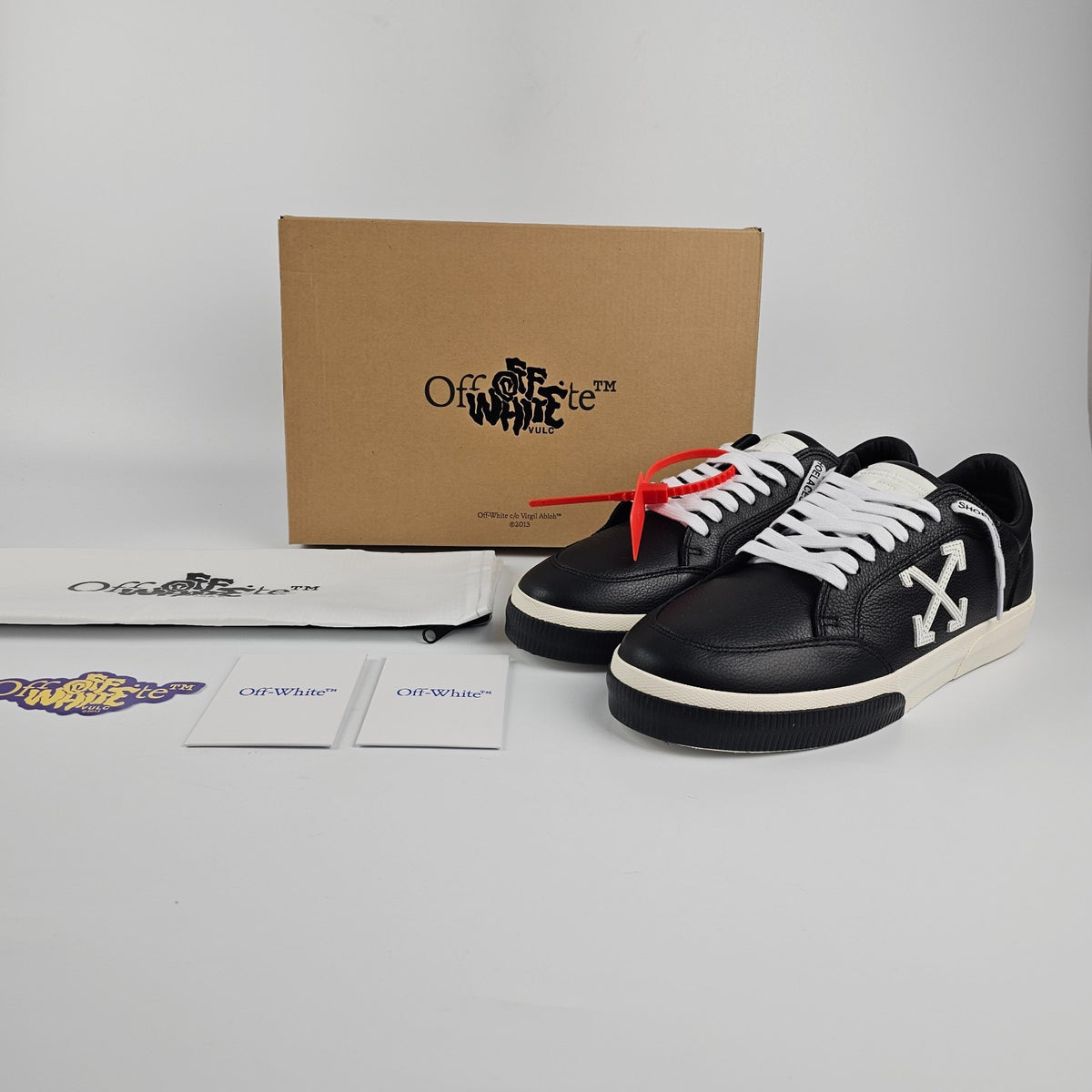 OFF-WHITE Vulcanized Black Leather Low Top Sneakers New & Authentic