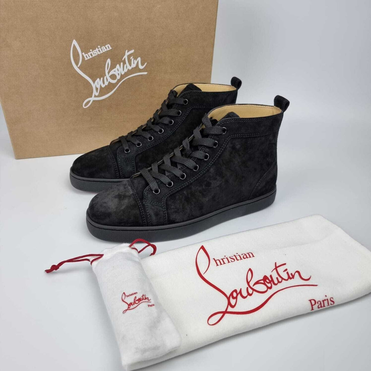CHRISTIAN LOUBOUTIN Louis Orlato Suede Black Sneakers New Size 39.5 US 6.5