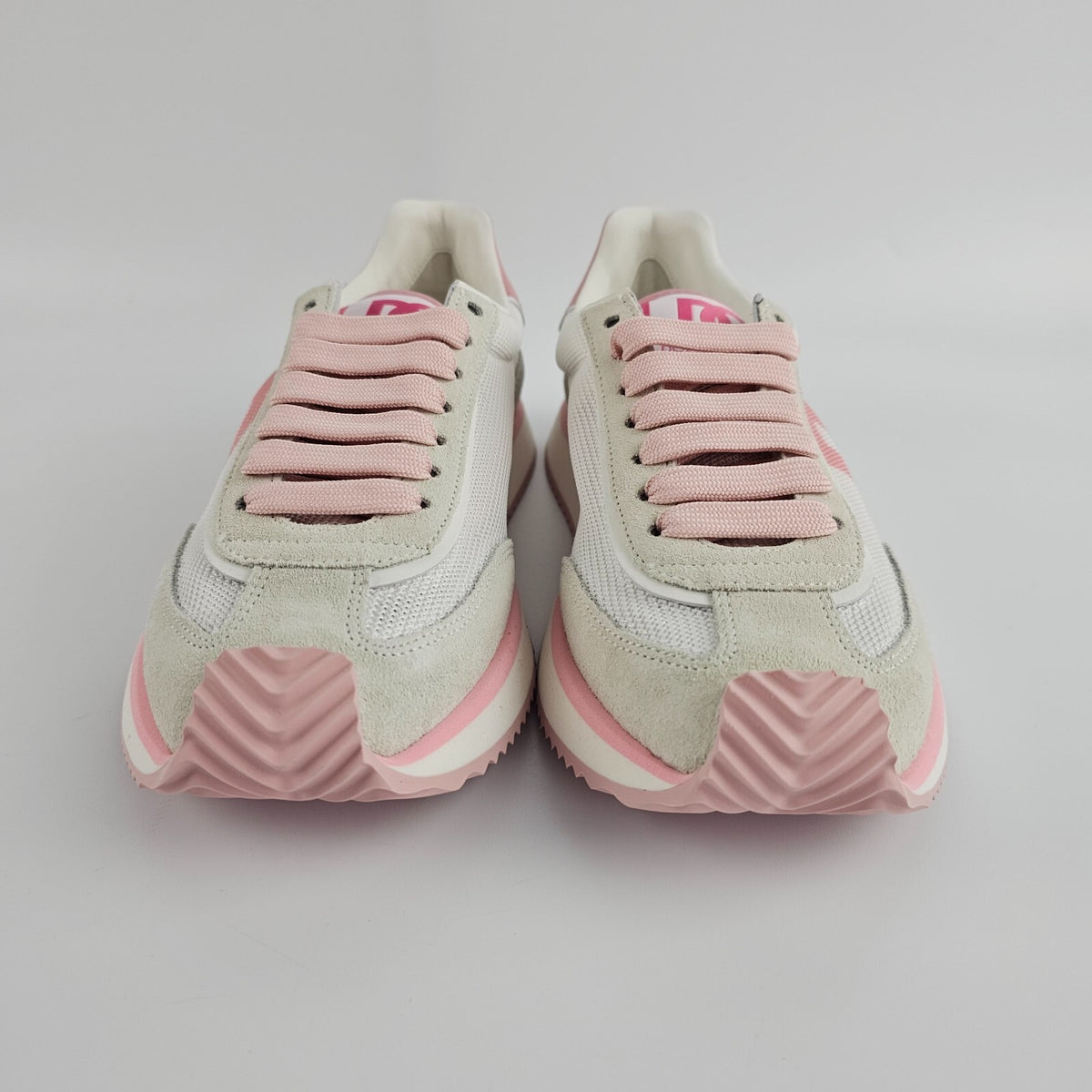 DOLCE&GABBANA DG Cushion $495 White/Pink Mixed-Material Sneakers New