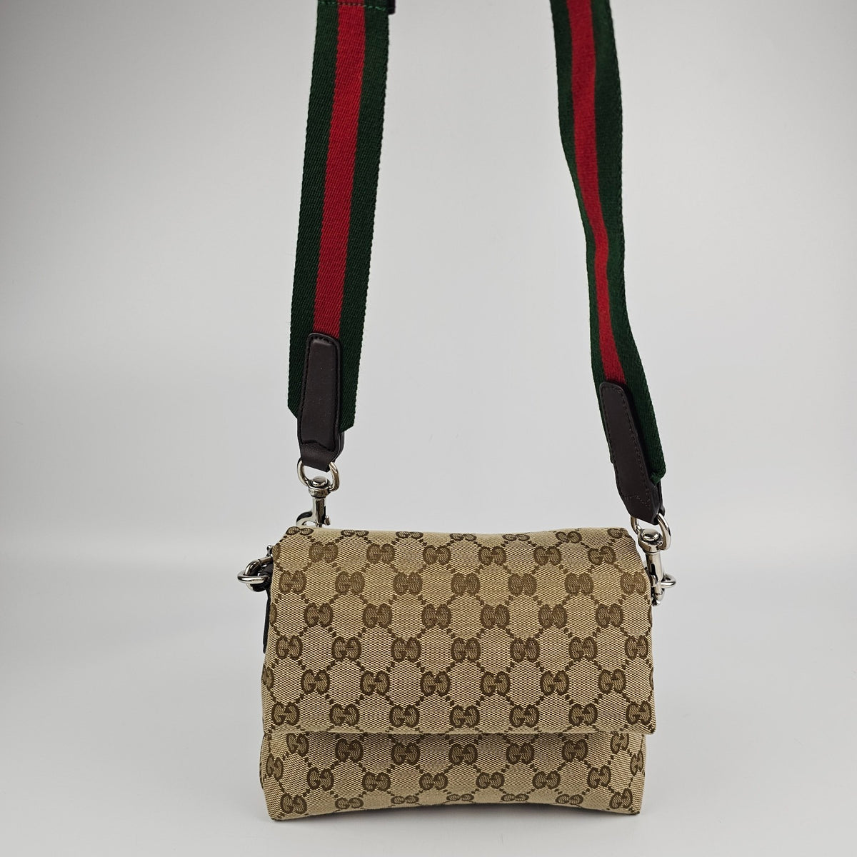 GUCCI $2250 Beige/Dark Brown GG Canvas Small Crossbody Bag New & Authentic