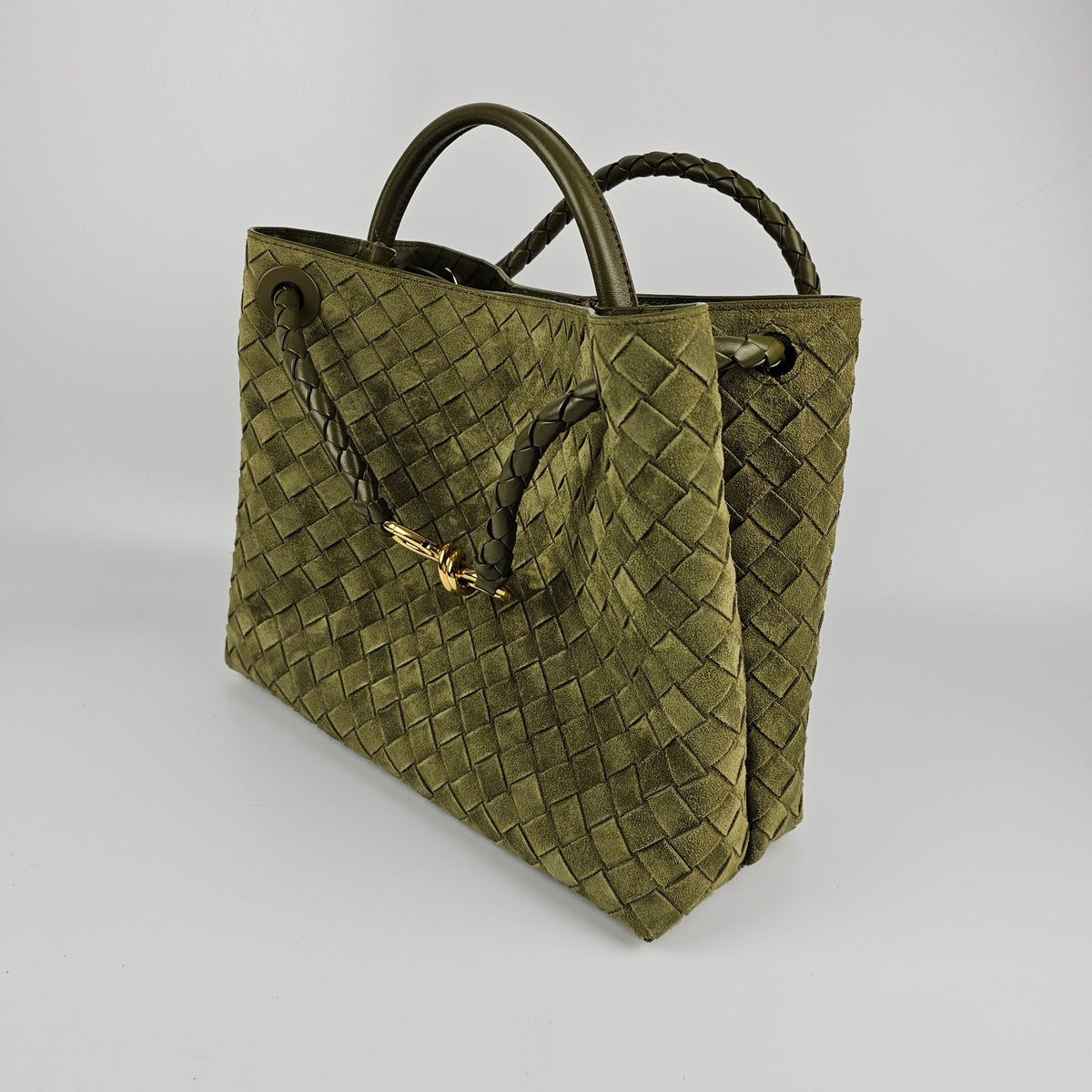 BOTTEGA VENETA Andiamo Medium $5700 Mud Suede Top Handle Bag New