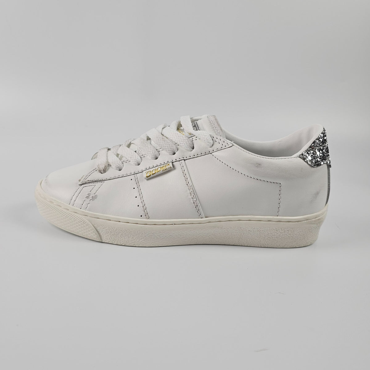 GOLDEN GOOSE Match Star Women's White/Silver Leather Low Top Sneakers New