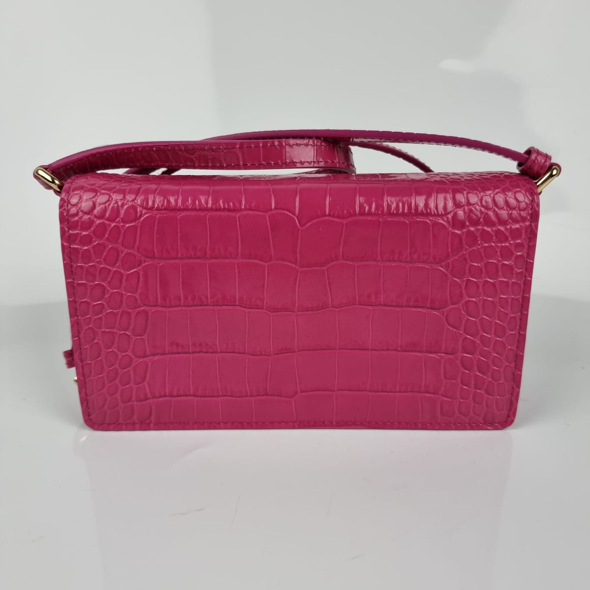 DOLCE&GABBANA Embossed Pink Leather Shoulder Bag New