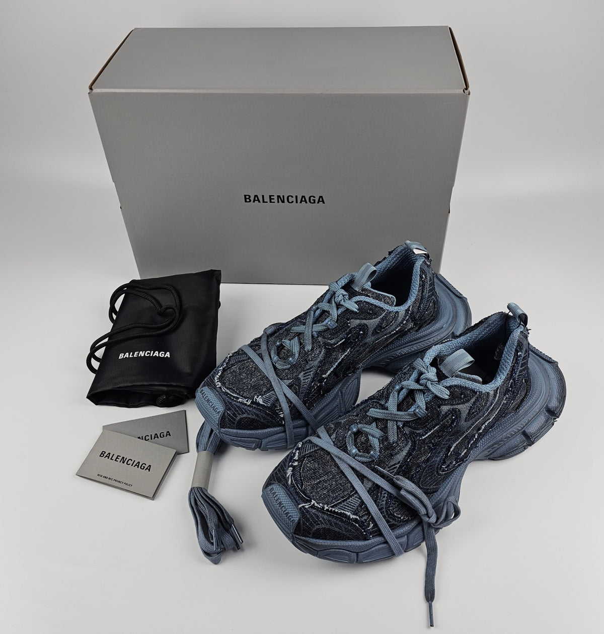 BALENCIAGA 3XL $1250 Men's Blue Denim Sneakers New & Authentic