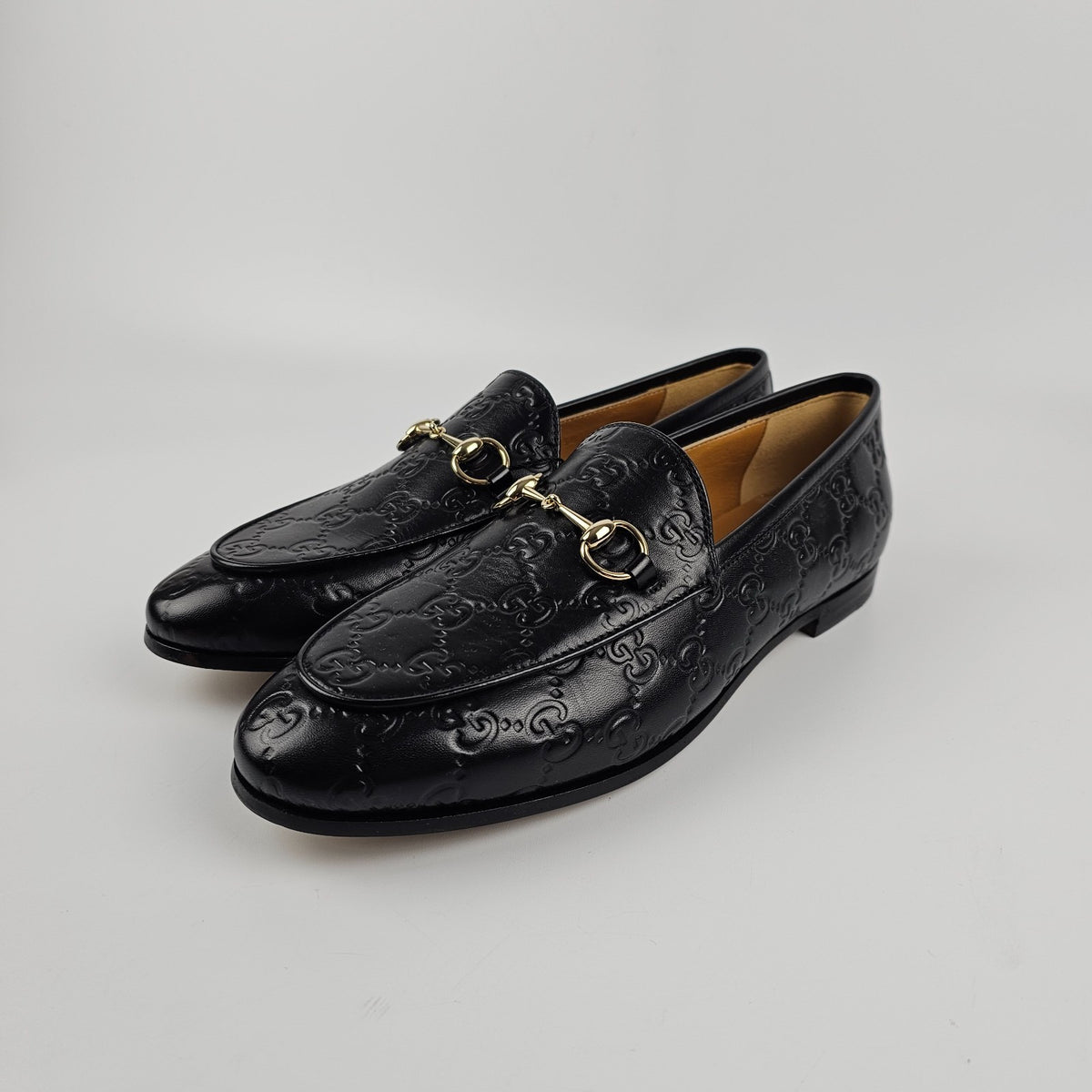 GUCCI Jordaan $1050 Women's Black GG Leather Loafers New & Authentic