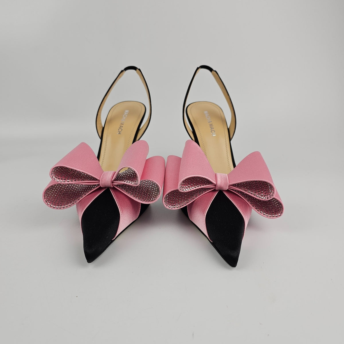 MACH & MACH Le Cadeau Black/Pink 95mm Slingback Pumps New & Authentic