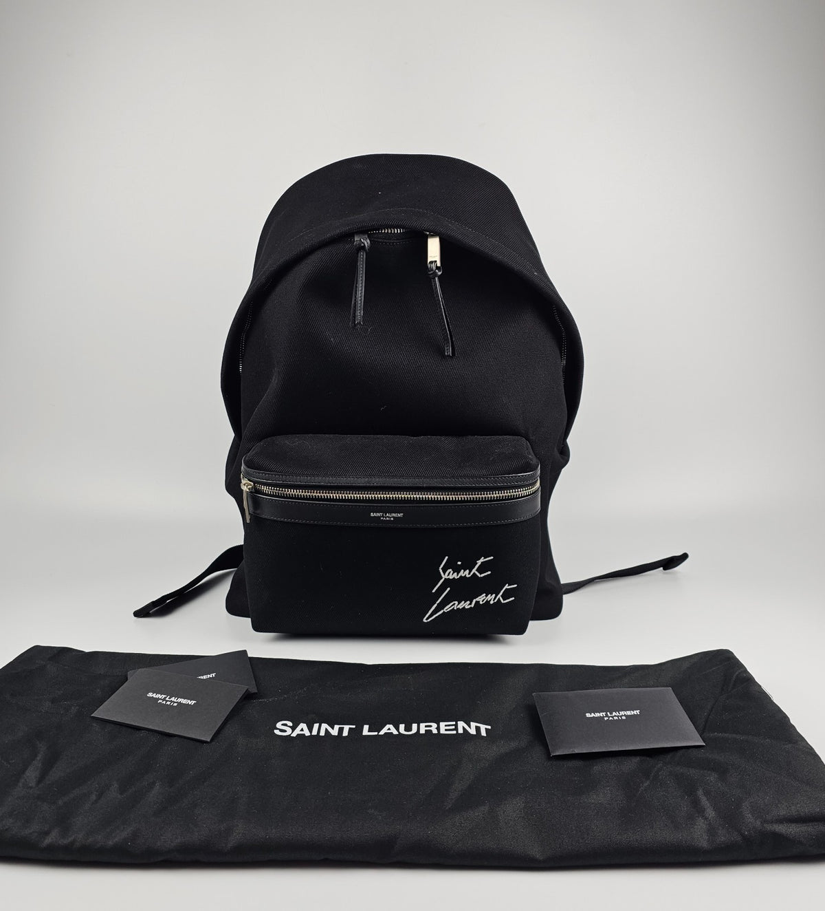 Saint Laurent City Men's Black Embroidered Canvas Backpack New