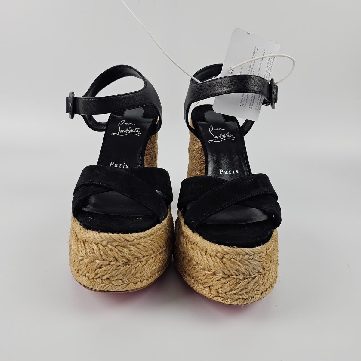 CHRISTIAN LOUBOUTIN Super Calakala Black Suede Platform Sandals Size 38 US 8