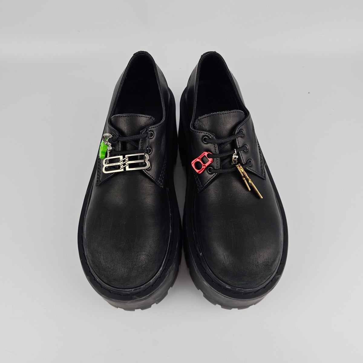 BALENCIAGA Strike Platform With Charms $1450 Black Derby Shoes New & Authentic