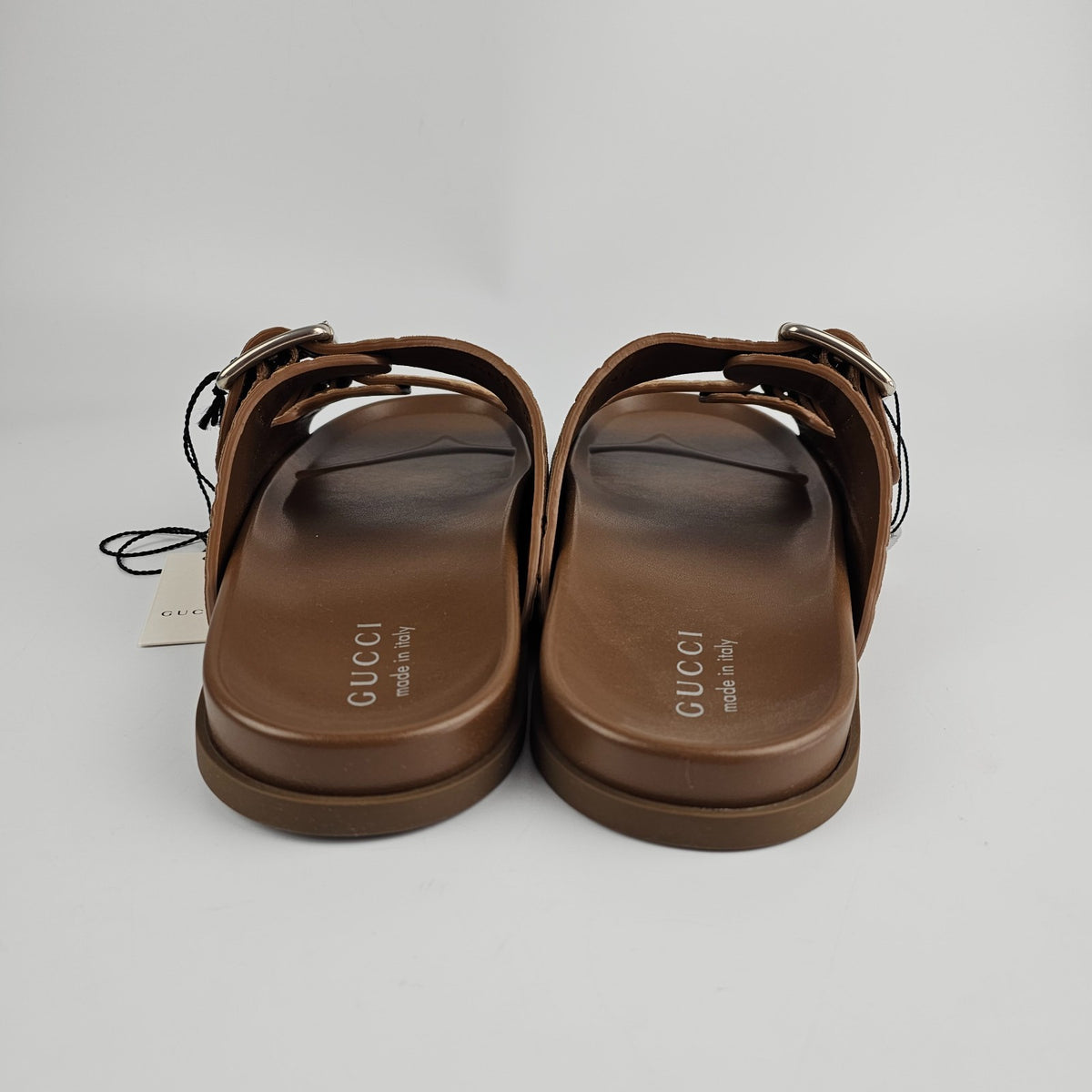 GUCCI $1050 Men's Cognac GG Suede Slide Sandals New & Authentic