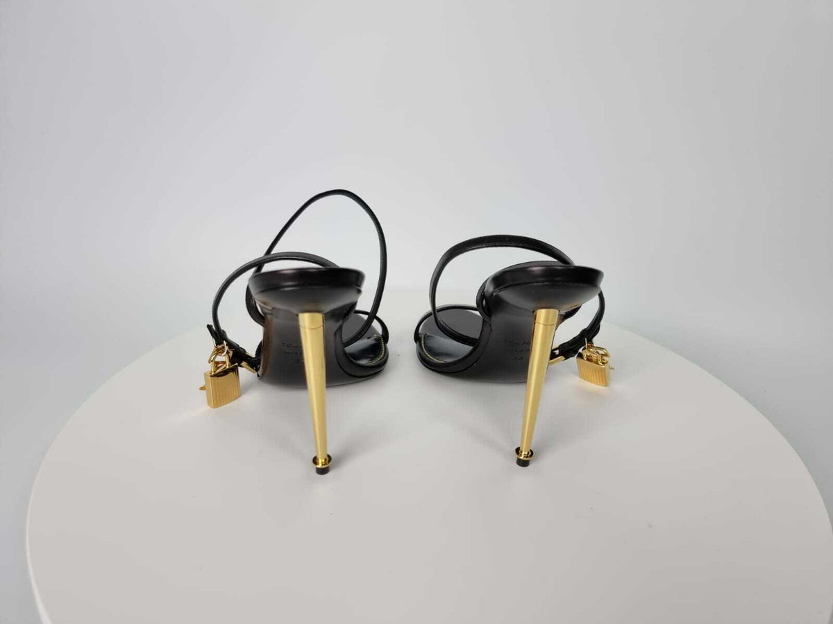 TOM FORD 105mm Padlock Black Leather Sandals New Size 38