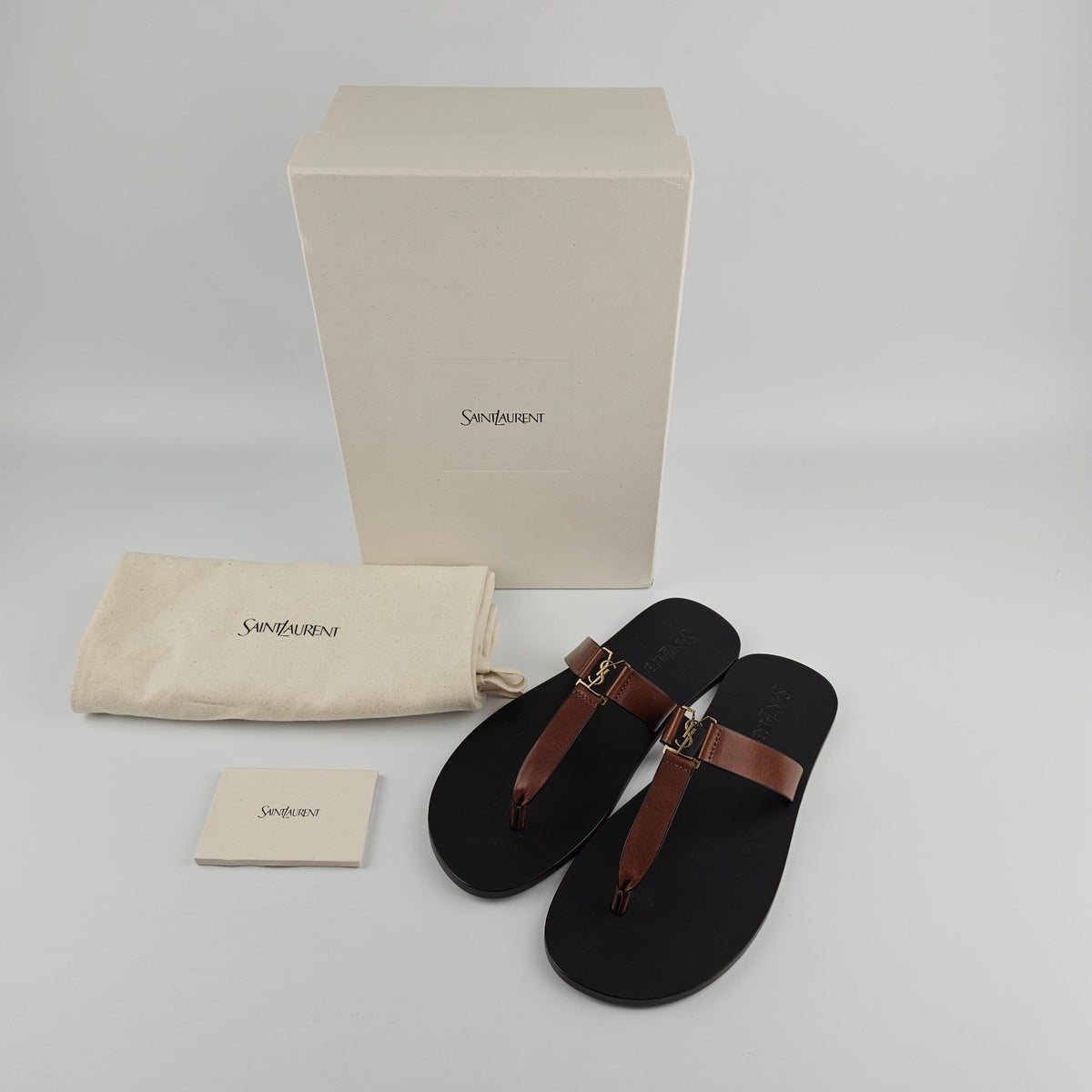 SAINT LAURENT Babylone $990 Burnt Brown Slides New & Authentic