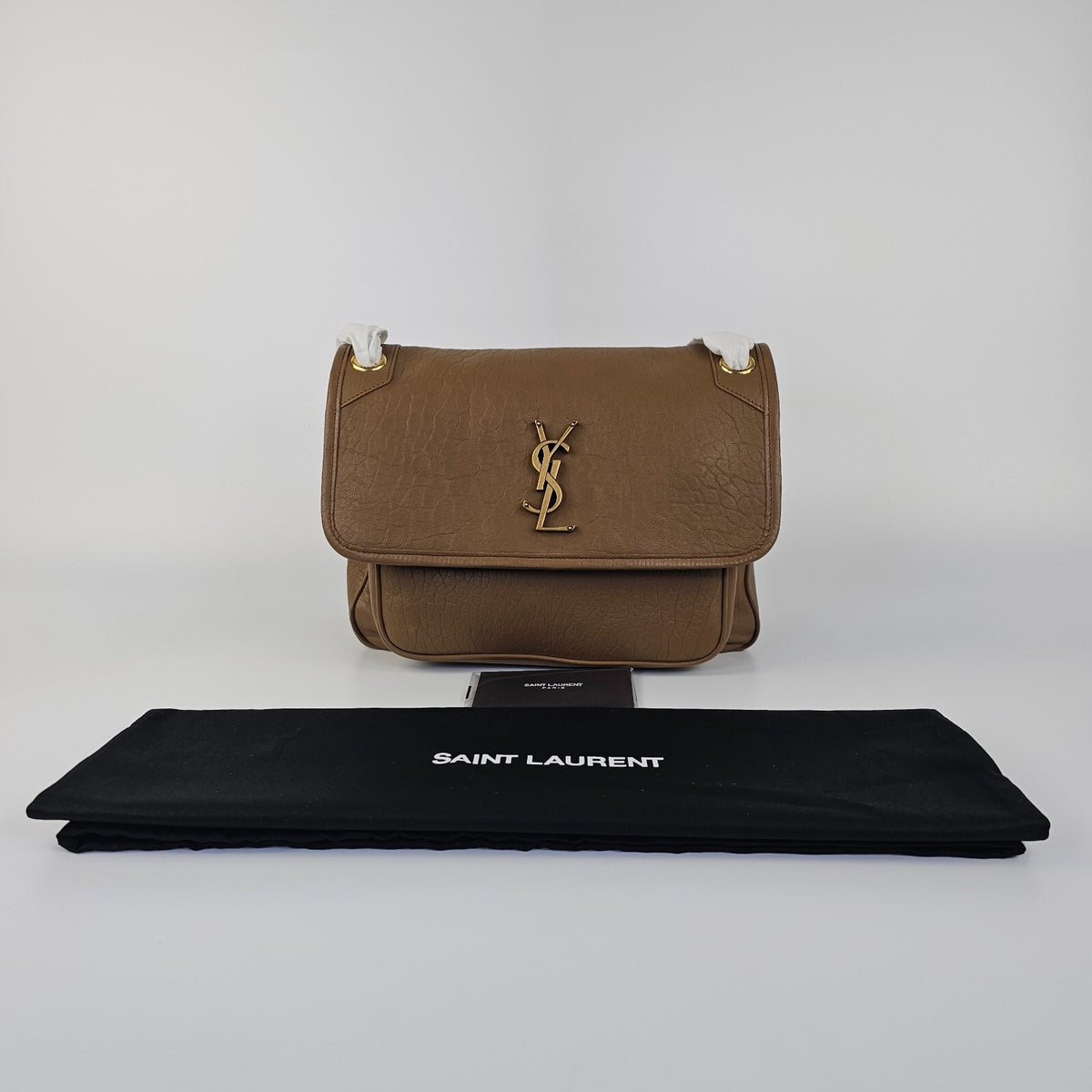 SAINT LAURENT Niki Medium $3550 Dark Cork Leather Shoulder Bag New And Authentic